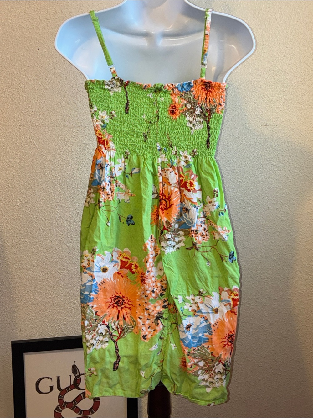 Bright Green Floral Smocked Sundress - Picture 2 of 4